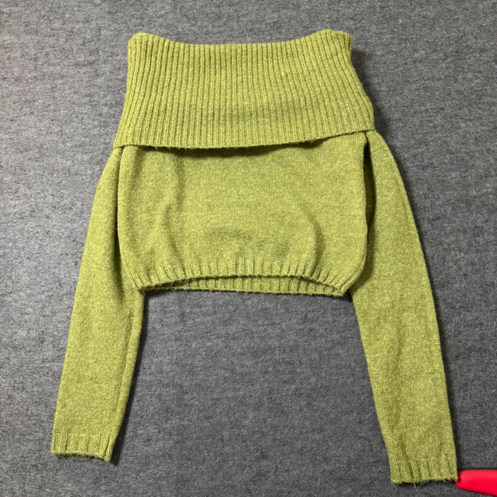 Silence + Noise Womens Off The Shoulder Cropped Sweater Green Knit Size S